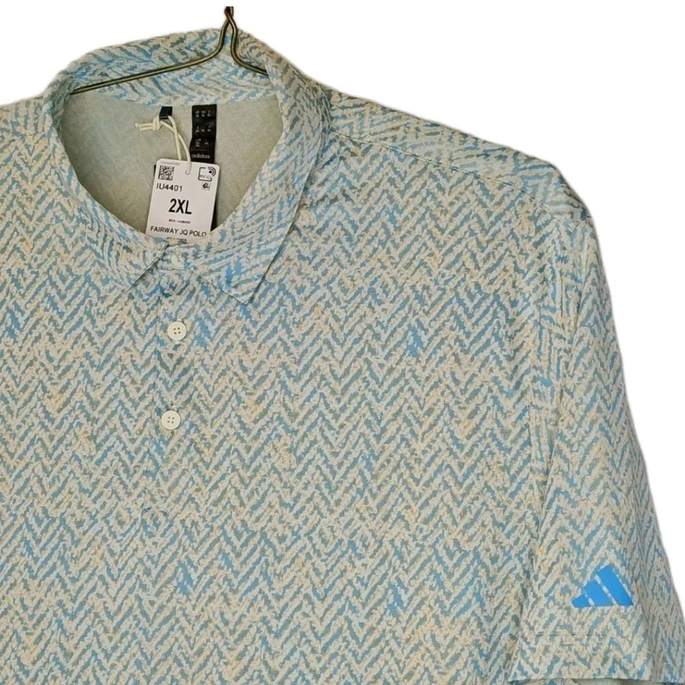 Adidas Fairway Jacquard Golf Polo Shirt Men 2X Blue Burst Pickleball Tennis Nwt
